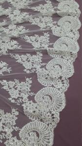 China 140cm Sequin Beaded Ivory Lace Fabric , White Embroidered Bridal Wedding Lace factory