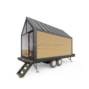 China Galvanized Steel Square Tubes Modern Triangular Wooden Container House on Wheels for Outdoor Coffee Sales and Design Style factory