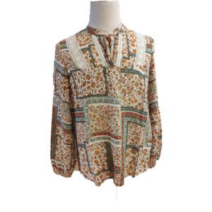 China Lace Up Neck Yarn Dyed 98% Viscose Chain Print Blouse factory