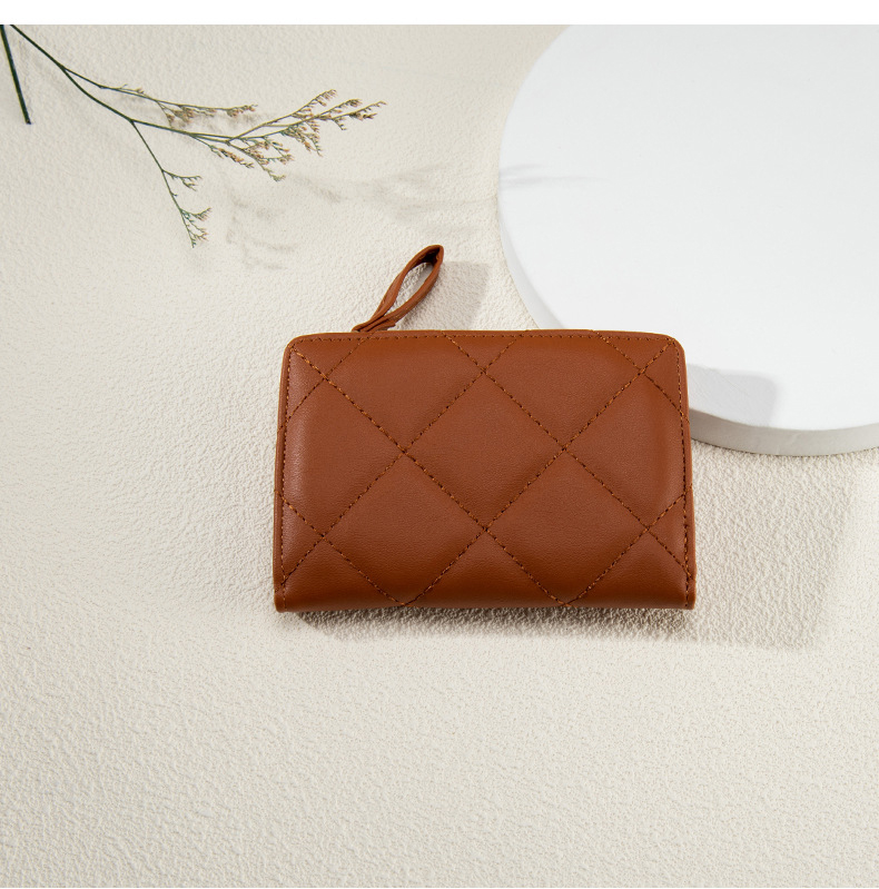 Custom Logo Quilted Women's Wallet Pu Leather Stylish RFID Lady Zipper Purse Ladies Card Holder Wallet
