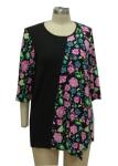Soft Women'S Three Quarter Length Sleeve Shirts , Vintage Ladies Floral T Shirt