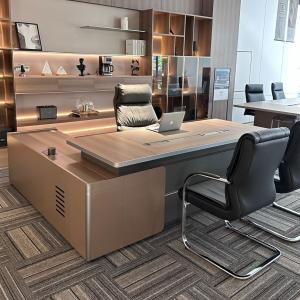 China North American Straight Grain Walnut Boss Desk And Chairs Complete Set factory