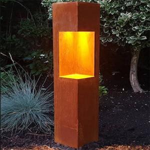 China Multicolour Rusty Corten Metal LED Bollard Lighting Box For Yard Garden factory