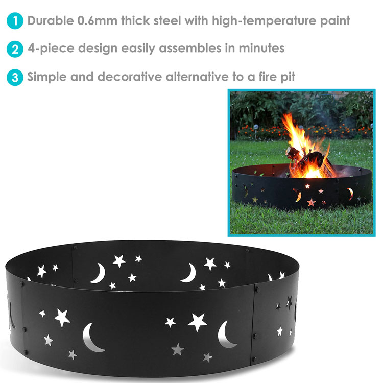 Outdoor Patio Black Bonfire Camping 360 Degree Round Heavy Duty Portable Wood Burning Firepit with Poker