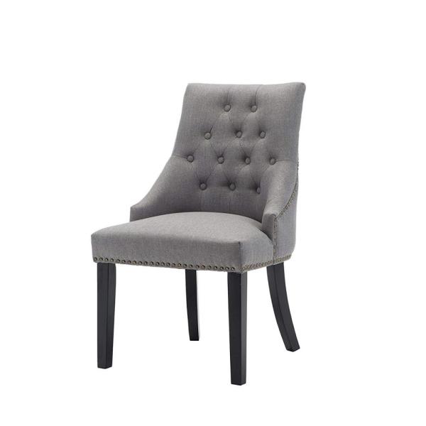Modern Grey Fabric Accent Chair Leather Tufted High Back Hotel Upholstered