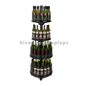 Adjustable Wine Shop Display Fixture 4-Layer Retail Wine Display Tower Round