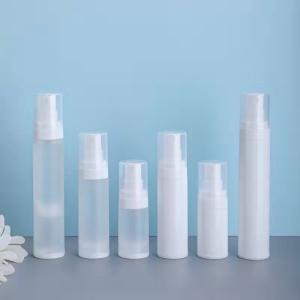 China Stock PP half transparent frosted airless spray bottle 15ml 30ml 50ml liquid cosmetic bottle factory