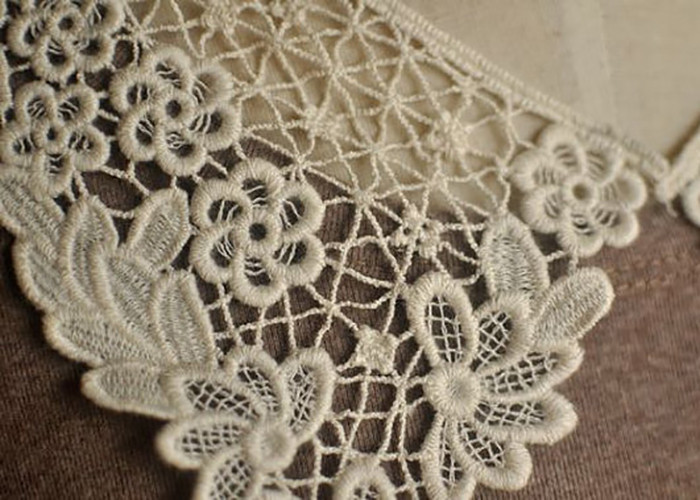 Cotton Bridal Neckline Lace Collar Applique , Floral Embroidery Lace Collar