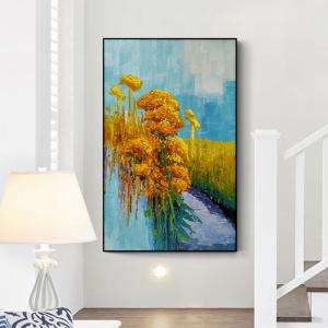 China Hand Painted Oil Canvas Painting Golden Flowers Modern Colorful Decoration Wall Hanging for Living Room Home Decor factory