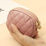 Double Zippers Genuine Leather Mini Keychain Coin Pouch for Women's Daily Needs