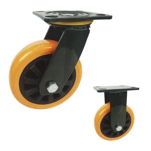 China 230kg Loading Heavy Duty Swivel Casters With Brake , Orange PU 5 Inch Caster Wheels factory