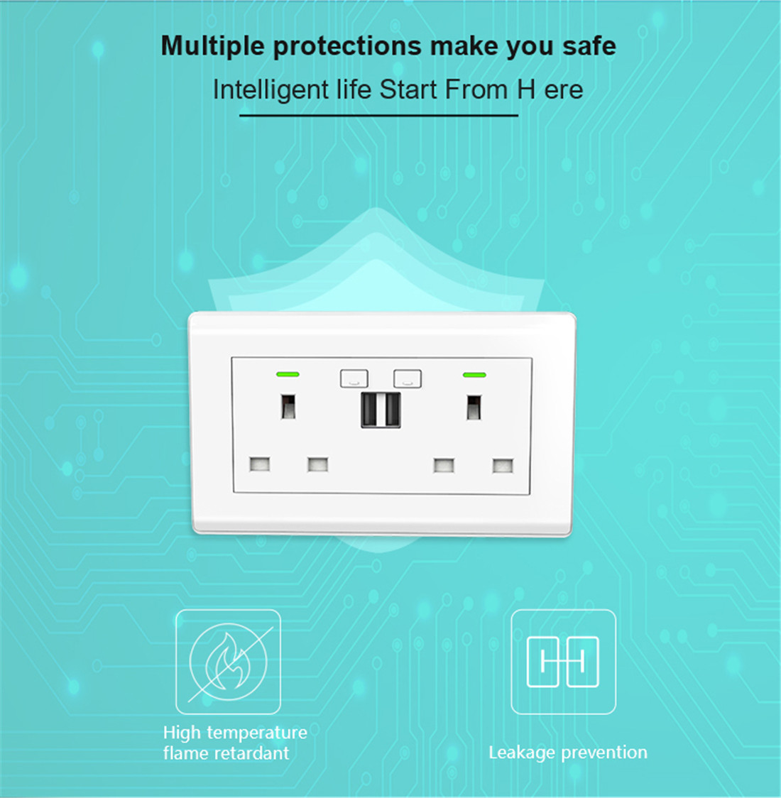 UK Smart Wall Socket With Double USB