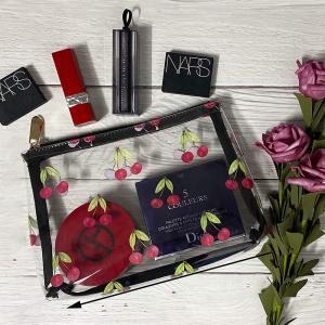 China Cherry Print Clear PVC Makeup Cosmetic Bag For Travel factory