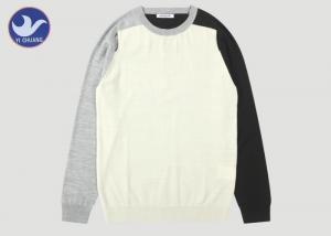 China Shoulder Slit Contrast Color Men's Knit Pullover Sweater O Neck Knitwear Long Sleeves on sale