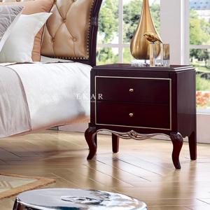 China Wooden Bedside Table Antique Nightstand With 2 Drawer factory