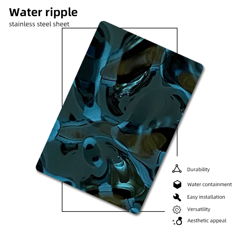 Blue Ripple Pvd Metal Decorative Sheet Water Wave Stainless Steel Panel