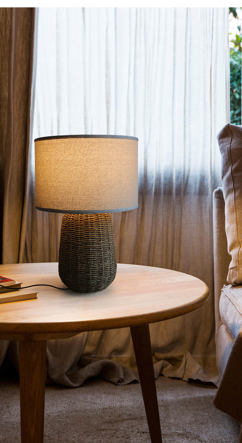 Sustainable Rattan Table Lamp , Durable Rattan Bedside Light Switch Control