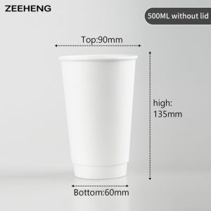 China Disposable 16oz 500ml Paper Coffee Cups Double Layer PE Lined White Hollow Heat Proof factory