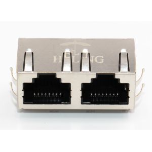 8P8C 1 x 2 Ports RJ45 Female Connector Through Hole Mount Shielded With EMI