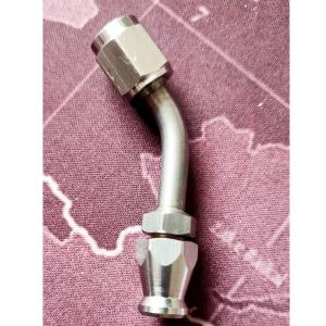 China Stainless Steel Brake Fitting 45 Degree Banjo Eye Hole Diameter 10.2mm to -3 AN PTFE Hose End for Braided Brake Hose factory