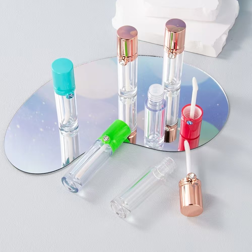 Round Design Head Cap Plastic Lip Glaze Tube With Brush 4.5ml Gold