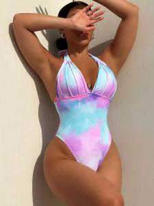 China V Neck Ladies One Piece Swimsuit Tie Dyed Sexy Swim Wear One Piece Women Bikini factory