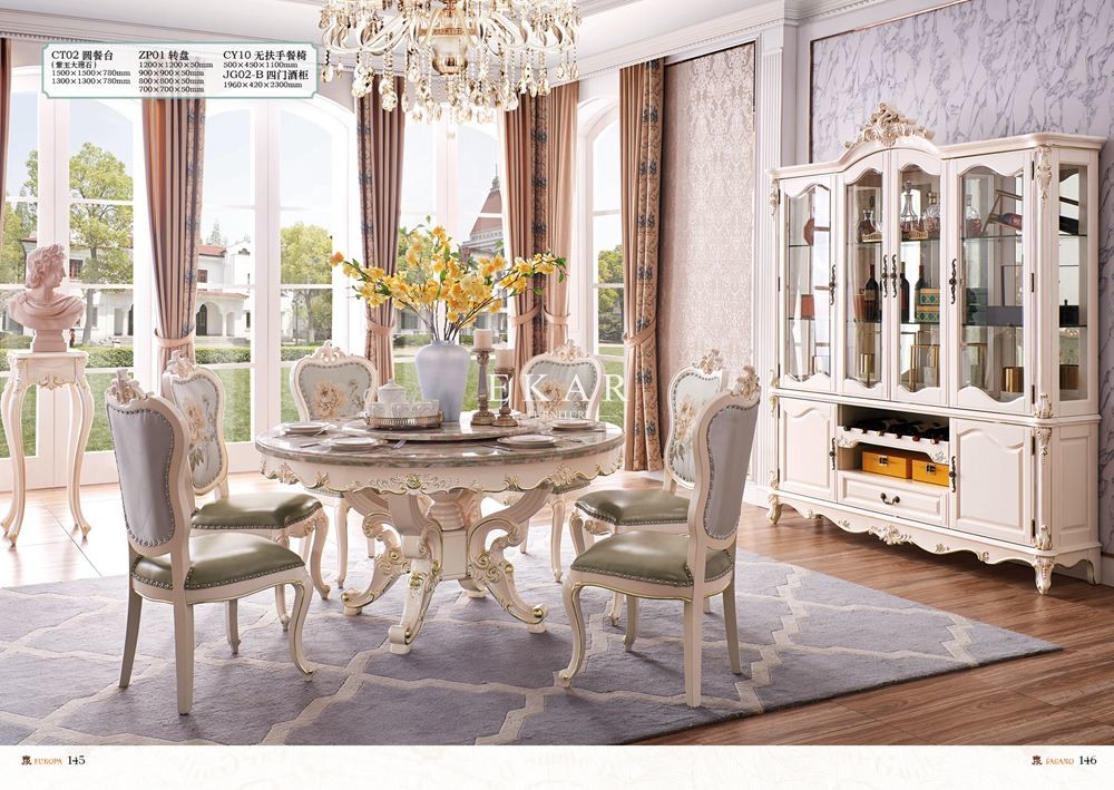 Round Rotating Centre Set 6 Chair Marble Dining Table OY-CT02