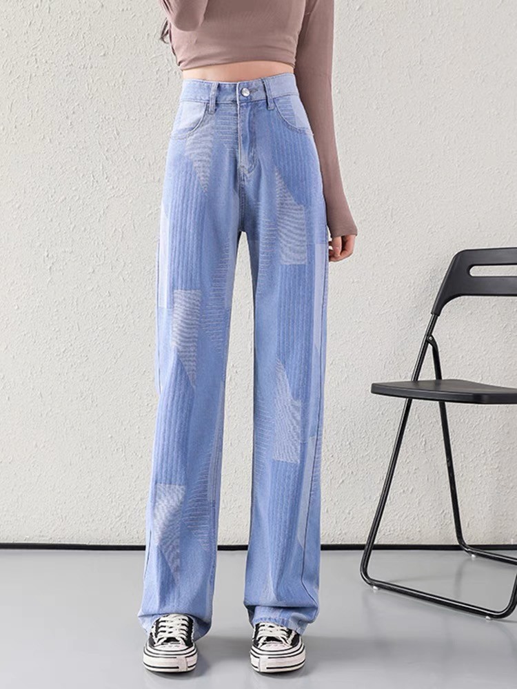 Cotton Polyester Printed Denim Jeans Fabric Material Indigo For Summer 160CM-163CM