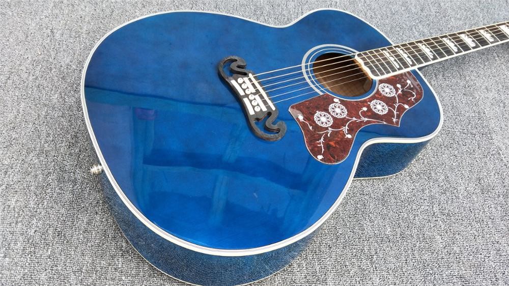 Top quality Gibson Blue G200 classic acoustic guitar,Golden Hardware,Solid Sprue top,Factory Custom Maple body guitar