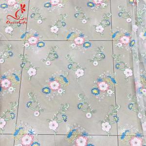 China Colorful Floral Embroidery Fabric With Sequins Swiss Mesh Volie Lace factory