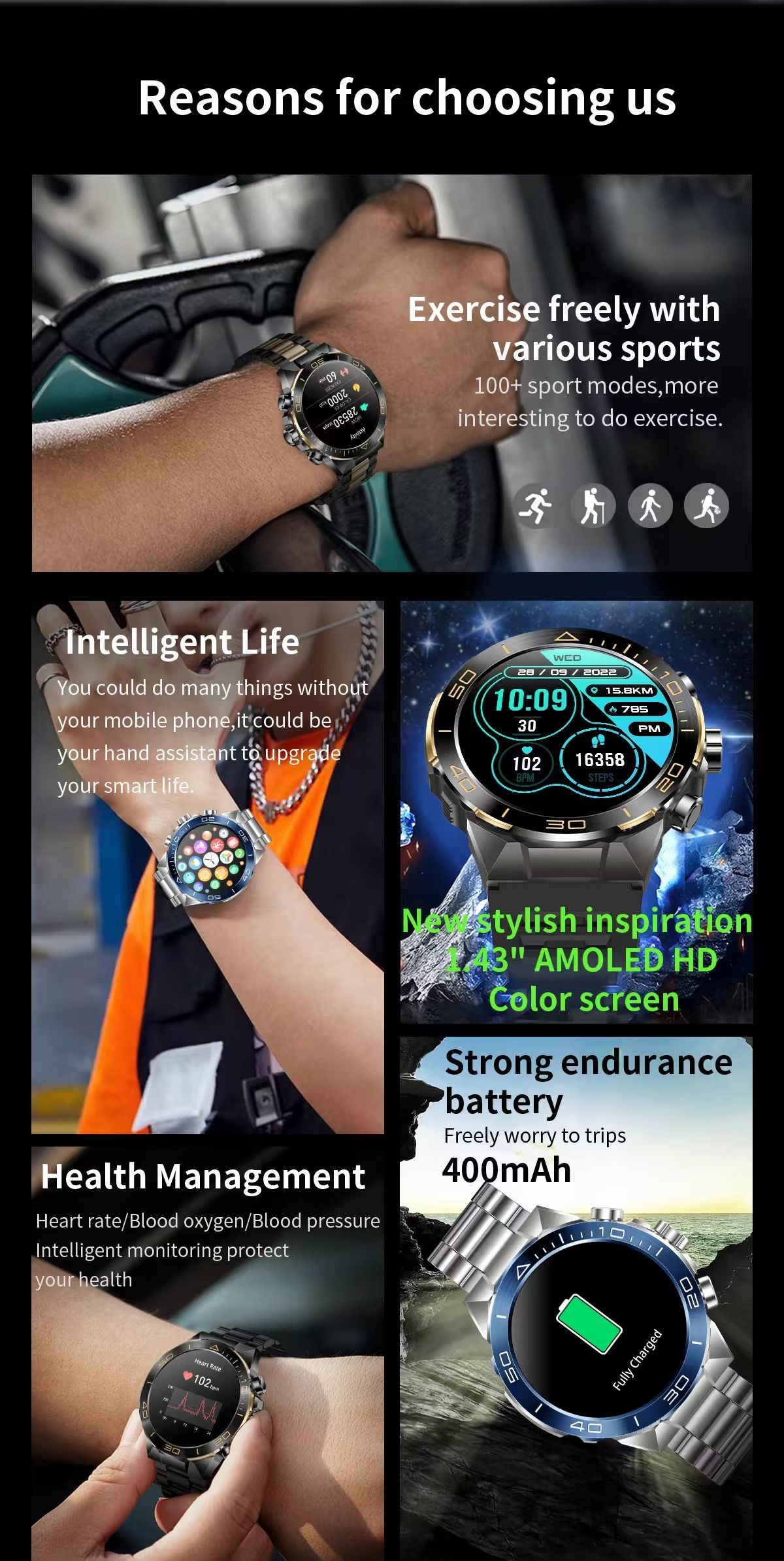 H33 Men Smart Watch BT Call IP67 Waterproof Heart Rate Sports Business Voice Assistant