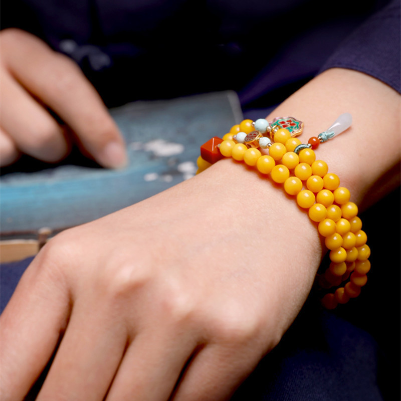 Wholesale Natural Crystal Bracelet Honey Amber Raw Stone Bracelet Energy Stone Meditation Bracelet For Jewelry Gift Simple Luxury Beeswax Beads Amber
