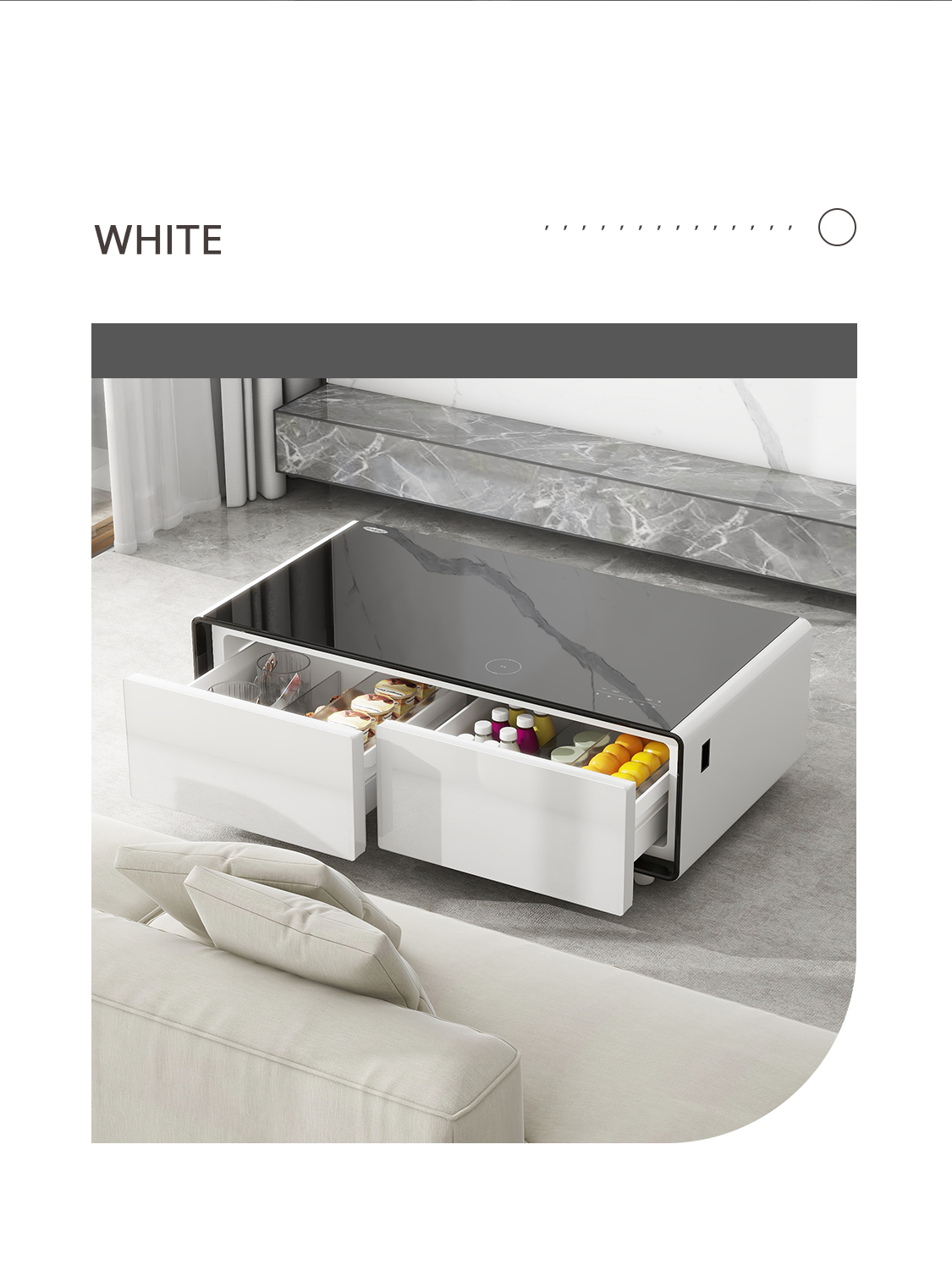 2024 Coffee Table Dining Table with Frozen Drawer and Wireless Charging Refrigerator for Home Living Room