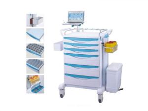 China Plastic Body Medical Trolley Cart With Trash Can Two Deep Drawers Easy Installation factory