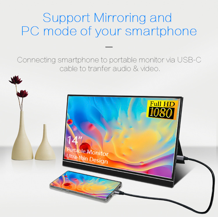 Micro USB Port Ultra Light 14" Portable Extended Monitor For Smartphone
