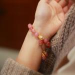 Pink Agate Lucky Beads Bracelet Wholesale Natural Sakura Agate Bracelet Energy