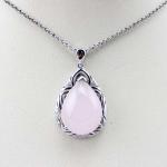 Women Silver Jewelry Pear Shaped Rose Quartz Cubic Zircon Pendant (P13)