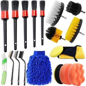 China 20 Pcs Car Detailing Brushes Kit With Boar 1/4'' Drill Brushes Sponge Pad Wash factory