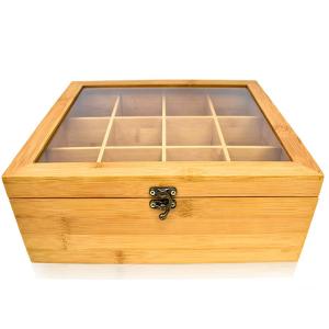 China Transparent Lidded Wooden Box 12 Compartments Wood Tea Box Organizer factory