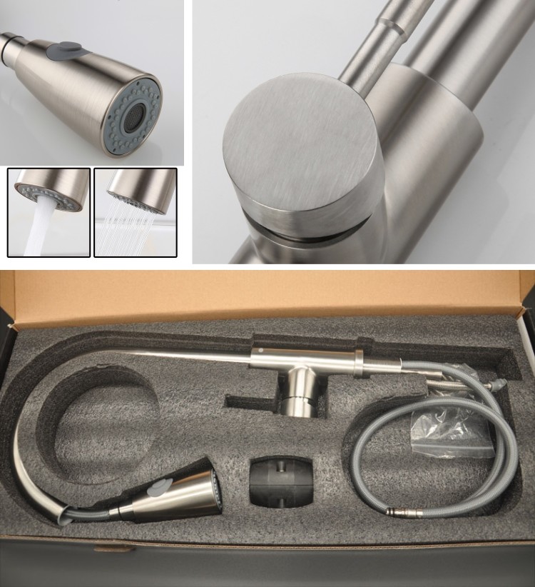 PVD NANO Single Handle Pull Down Kitchen Faucet Tap Brushed Mixer