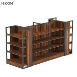 Modern 4-Side Floor Brown Wood Gondola Supermarket Display Rack