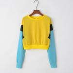 Sports Stitching Fleece Anti Pilling Women Crop Hoodie Sweatshirt