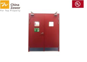 China Mother And Son Fire Resistant Steel Doors With Vision Panel/ Walnut Grain Finish factory