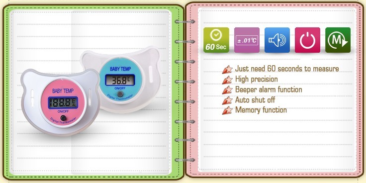Digital LCD Pacifier Thermometer Easy For Infant Temperature Test AH-BY01 Nipple Thermometer