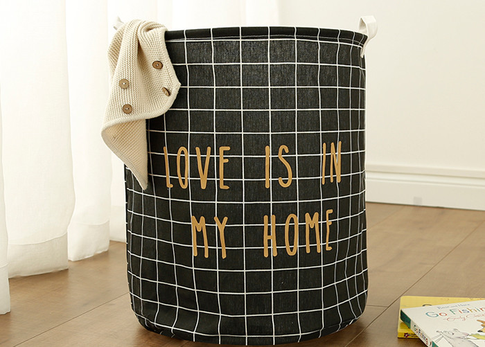 Puting Foldable washing laundry clothes basket toy storage bag large box customized white plaid love is in my home