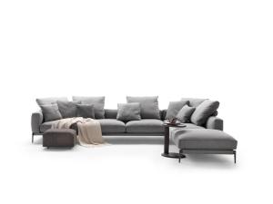 China Hotel Office L-Shape Corner Long Sofa High Quality Linen Black Iron Feet Sofa factory