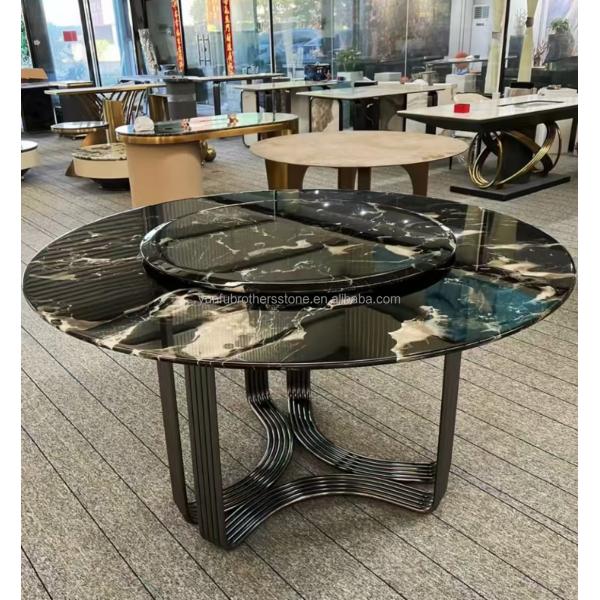Modern Polished Black Rose Marble Big Slab Dining Table Set for Villa and Hotel Design