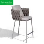 Customized Color Aluminum Frame Woven Rope Bar Stool Chair for Hotel Courtyard