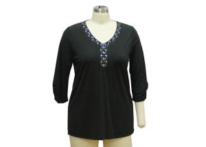 China V Neck Ladies Casual T Shirts Three Quarter Sleeve Tops Bling Neckties Decoration factory