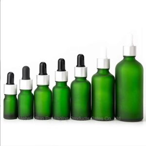 Refillable Frosted Green Glass Dropper Bottle Durable And Reusable